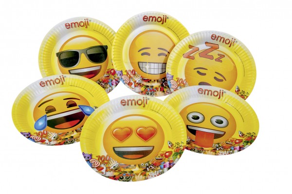 6 Sjove Emoji World papirplader 23cm 2