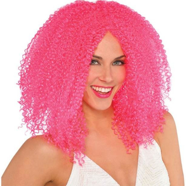 Frizzy curls pruik roze