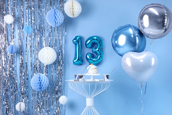 Number 3 foil balloon azure blue 35cm 2