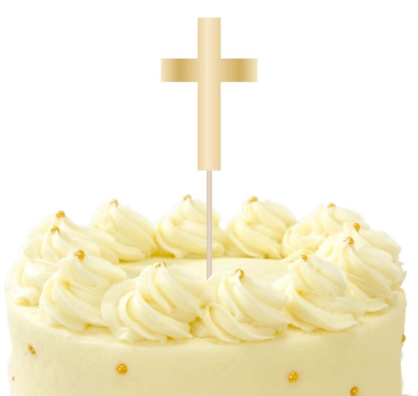 Decoración para tarta cruz dorada 6,3cm x 20cm
