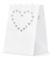 Vista previa: 10 bolsas ligeras con corazones blancos