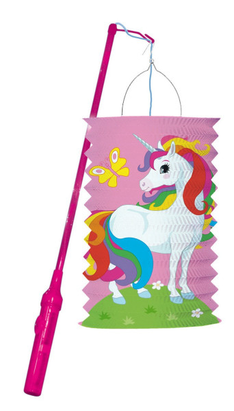 Lanterne avec licorne en papier suspendue avec un bâton