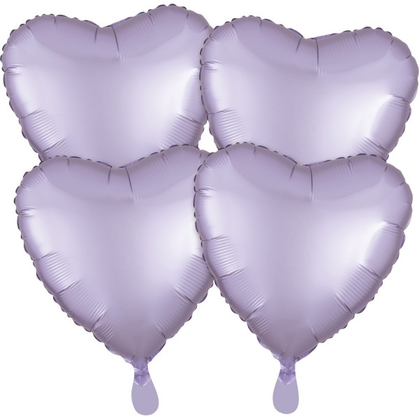 4 satin hjerte balloner lavendel 43 cm