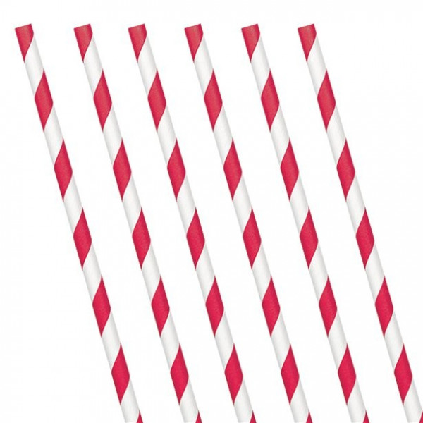 24 pailles en papier rayées rouges et blanches