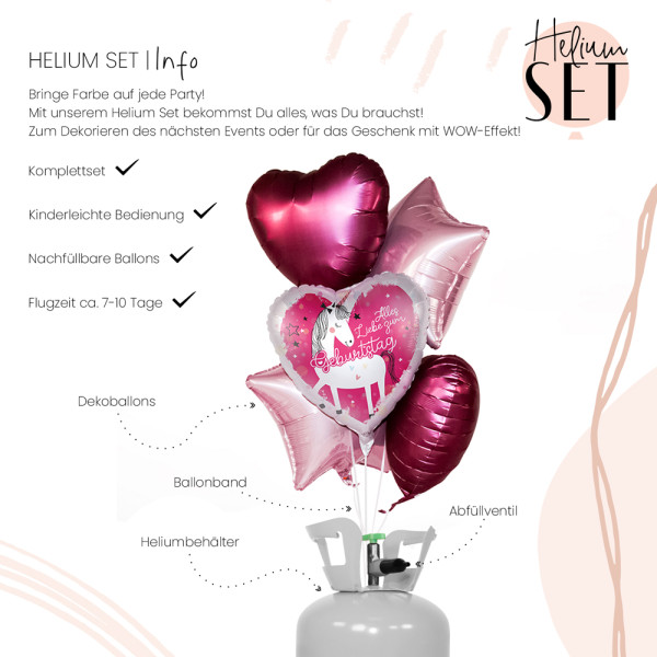 Geburtstag Einhorn Ballon Bouquet-Set mit Heliumbehälter 3