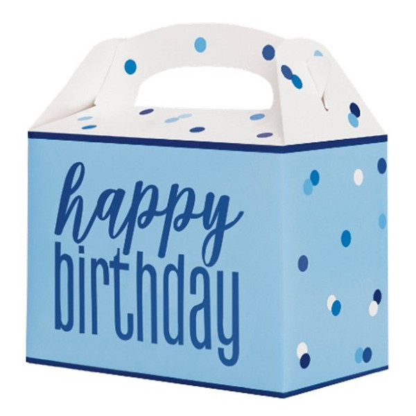 6 birthday gift boxes blue dots