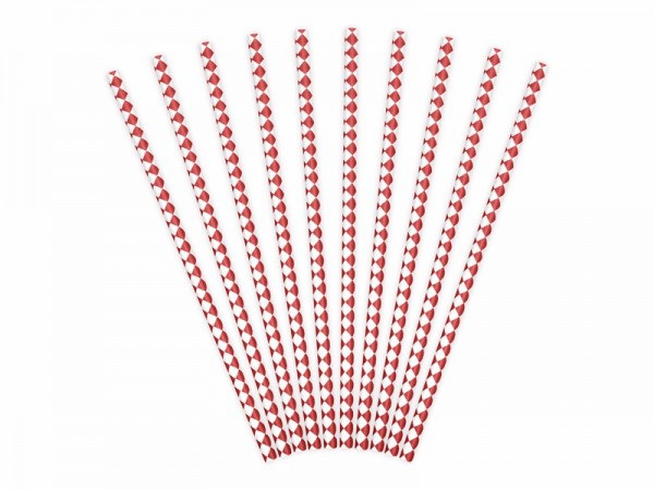 10 pailles en papier motif losanges rouge 19,5 cm
