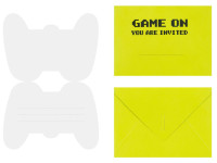 6 Einladungskarten Press Play mit Umschlag