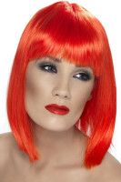 Neon red glamor party wig