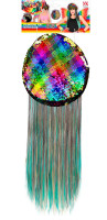 Oversigt: Hat med regnbue pailletter med hår
