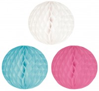 Pastel Dream Honeycomb Balls Juego de 3 Blanco Rosa Turquesa