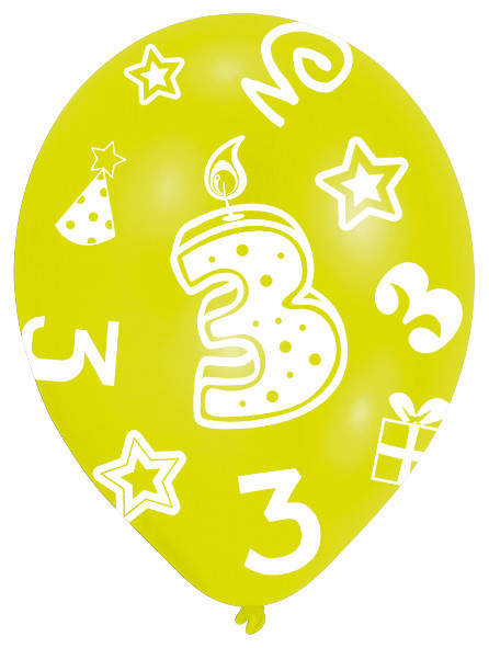 6 bunte Luftballons 3.Geburtstag 27,5 cm 6