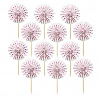 12 candy buffet paper rosettes skewers pink