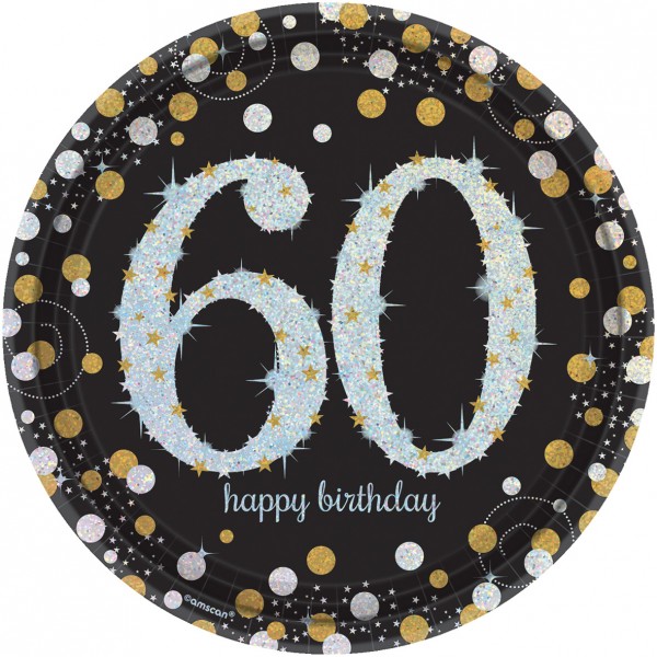 8 Golden 60th Birthday Pappteller 23cm