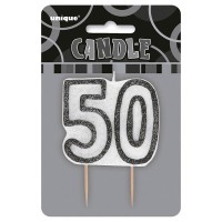 Preview: Happy Silver Sparkling 50th Birthday Candle