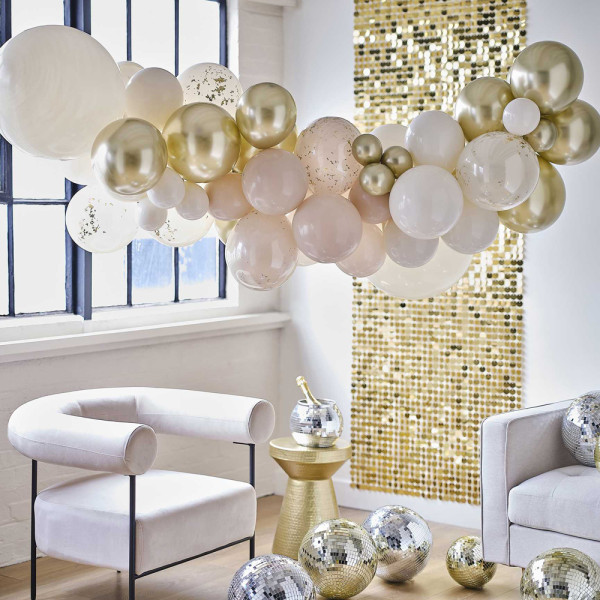 Ghirlanda di palloncini crema-oro Elegance 60 pezzi