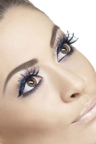 Bluish sparkling cobweb eyelashes
