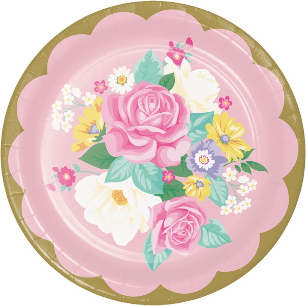 8 floral tea party paper plates 23cm
