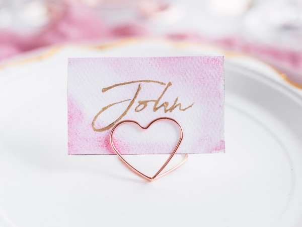 10 cartons de table en forme de cœur en or rose