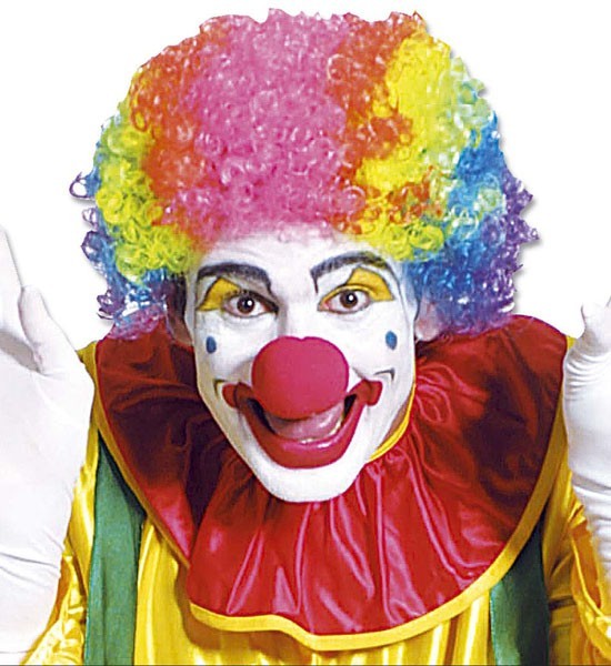 Lockig Buffo Clown Peruk I Färgglada Neon Färger