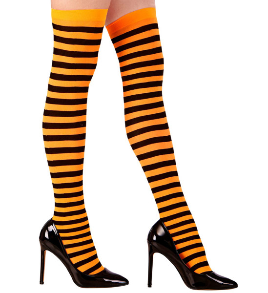 Striped women's overknees orange-black