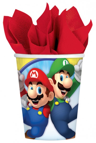 8 Gobelets en carton Super Mario 266 ml