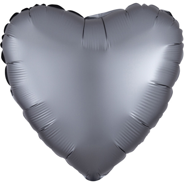 Satijn hart ballon grafiet 43cm