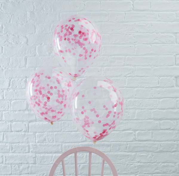 5 ballons confettis roses mix & match 30cm