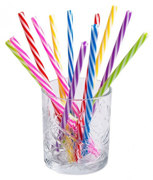 12 colored twisted straws with brush