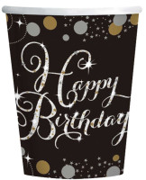 8 Golden Happy Birthday cups 250ml