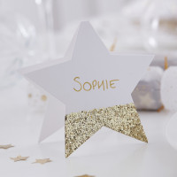 Preview: 6 golden glitter star place cards 10cm