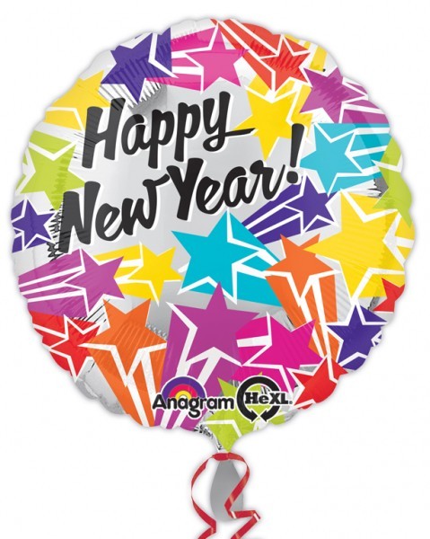 Bunte Neujahrssterne Folienballon 45cm