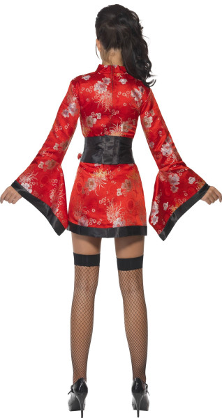 Sexy Geisha Damenkostüm Deluxe In Rot-Schwarz 3