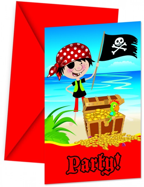 6 kart z zaproszeniem Pirat Kilian Shark 14 x 9 cm