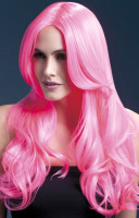Llamativa peluca de pelo largo rosa