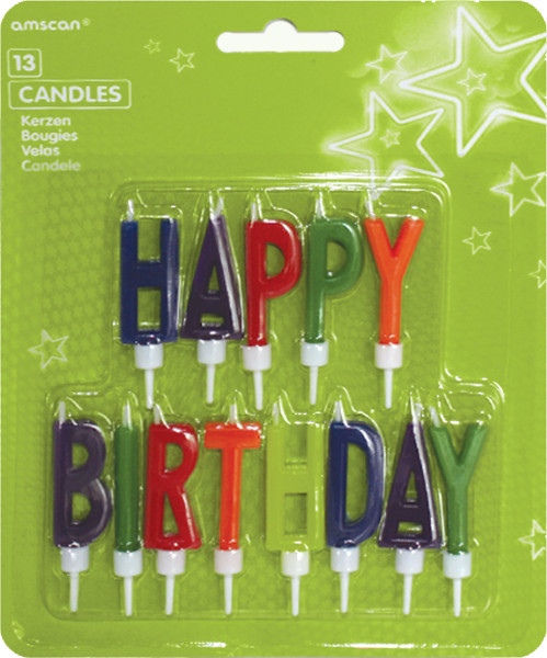Färgglada Grattis på födelsedagen bokstäver Tårta Ljus Dags att fira Paket med 13