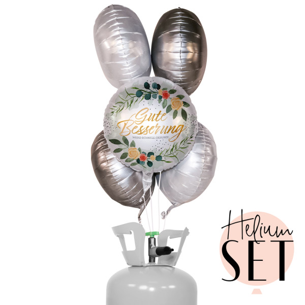 Rosiges Genesungswunsch Ballonbouquet-Set mit Heliumbehälter