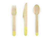 Preview: Wooden cutlery with yellow handles, 18 pieces