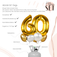 Vorschau: XXL Zahl 60 Gold Ballonbouquet-Set mit Heliumbehälter
