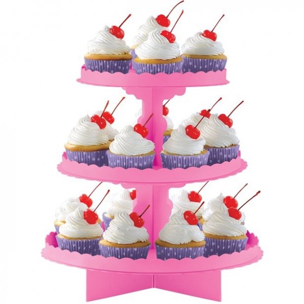 Cupcake stand 3 niveaux rose