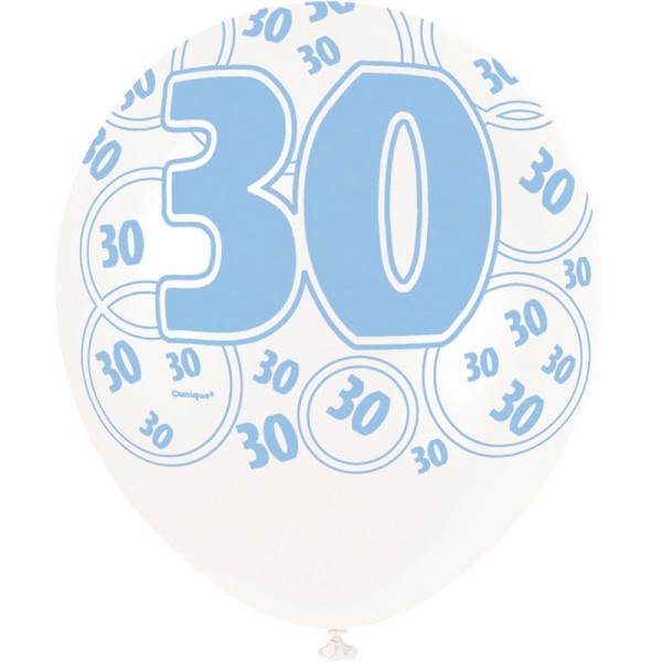 Blandning av 6 30-årsballonger Blå 30 cm 4:e