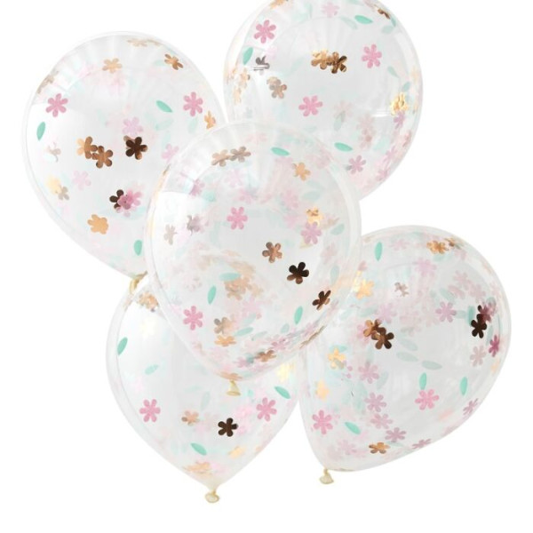 5 błyszczących balonów konfetti z kwiatami jednorożca 30 cm