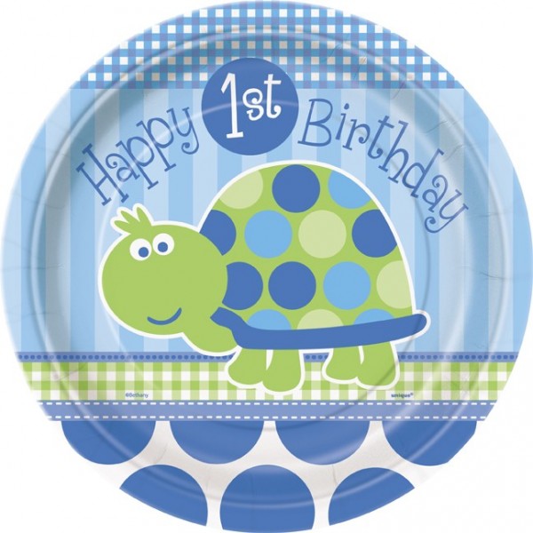 8 sköldpadda Tonis 1:a födelsedagsfest papperstallrikar 23cm