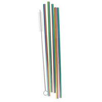 Preview: 5 rainbow-colored stainless steel drinking straws with brush