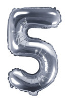 Förhandsgranskning: Nummer 5 folieballong silver 35cm