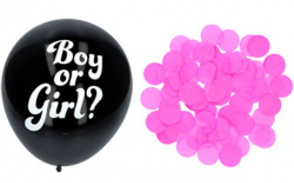 3 black balloons with pink confetti