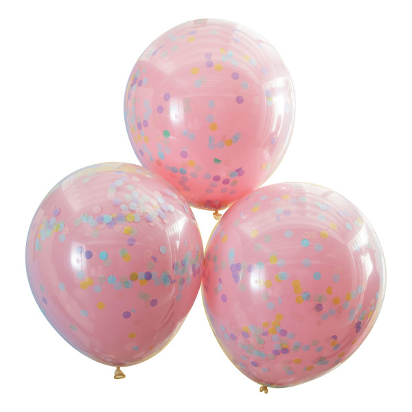 3 różowe balony konfetti karnawałowe 45 cm