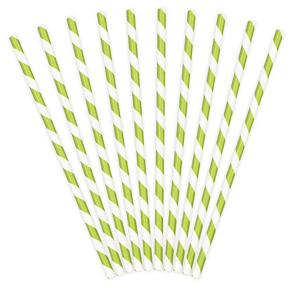 10 pajitas de papel rayado verde 19,5cm