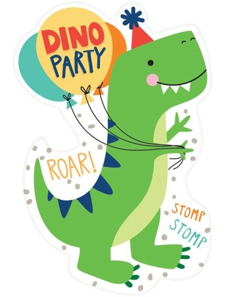 8 party dinosaur invitation cards 10cm