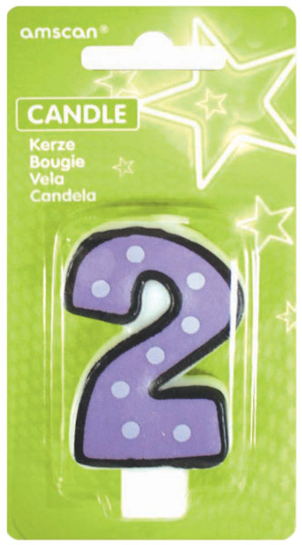 Crazy Birthday Party Number Candle 2 Lavender Dotted